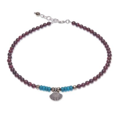 Alternate image for Garnet and Hematite Beaded Charm Anklet Barefoot Beach Day