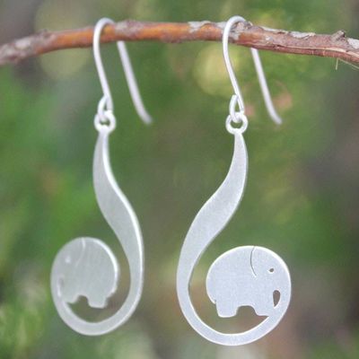 Alternate image for Modern Sterling Silver Dangle Earrings Surreal Elephants