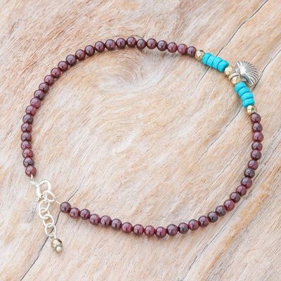 Alternate image for Garnet and Hematite Beaded Charm Anklet Barefoot Beach Day