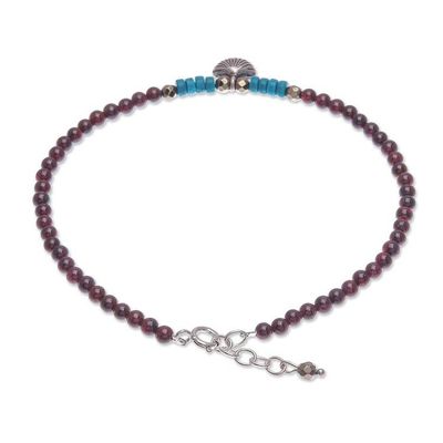 Alternate image for Garnet and Hematite Beaded Charm Anklet Barefoot Beach Day