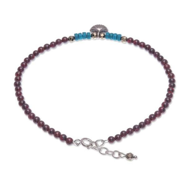 Alternate image for Garnet and Hematite Beaded Charm Anklet Barefoot Beach Day