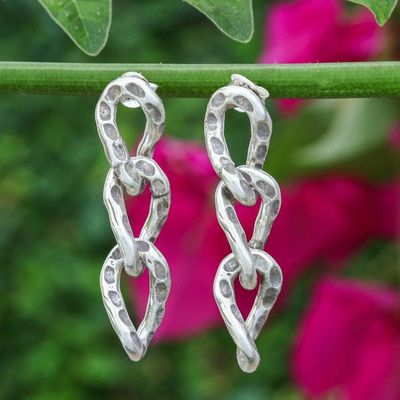 Alternate image for Link-Themed Textured Oxidized Sterling Silver Drop Earrings Chic Links