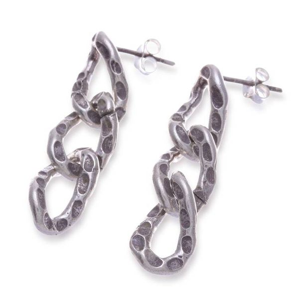 Alternate image for Link-Themed Textured Oxidized Sterling Silver Drop Earrings Chic Links