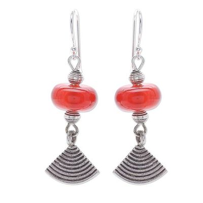 Alternate image for Thai Carnelian and Karen Silver Dangle Earrings Fruit Tree in Orange