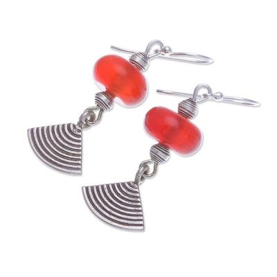 Alternate image for Thai Carnelian and Karen Silver Dangle Earrings Fruit Tree in Orange