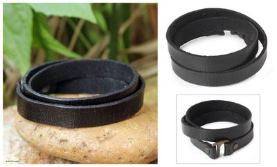 Alternate image for Unique Leather Wrap Bracelet Enigma in Black