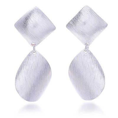 Alternate image for Brushed-Satin Finished Textured Silver Dangle Earrings Contemporary Chic