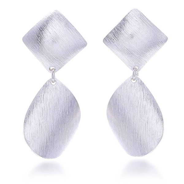Alternate image for Brushed-Satin Finished Textured Silver Dangle Earrings Contemporary Chic