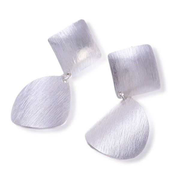 Alternate image for Brushed-Satin Finished Textured Silver Dangle Earrings Contemporary Chic
