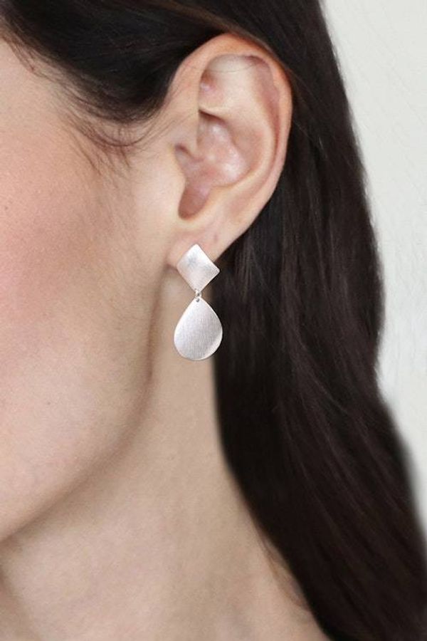 Alternate image for Brushed-Satin Finished Textured Silver Dangle Earrings Contemporary Chic