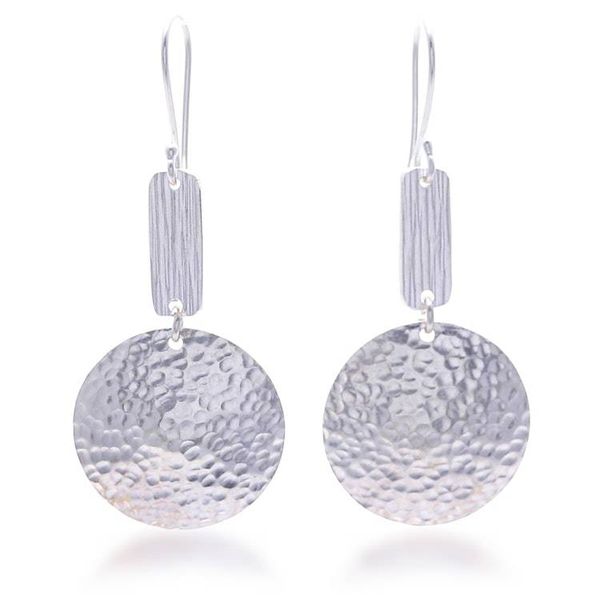 Alternate image for Round Sterling Silver Dangle Earrings with Textured Surfaces Circular Charm