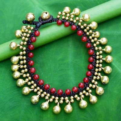 Primary image for Fair Trade Beaded Bracelet with Red Quartz and Brass Summer Chimes