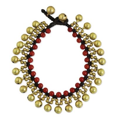 Alternate image for Fair Trade Beaded Bracelet with Red Quartz and Brass Summer Chimes