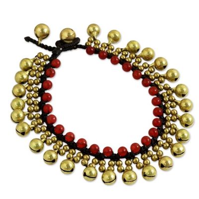 Alternate image for Fair Trade Beaded Bracelet with Red Quartz and Brass Summer Chimes