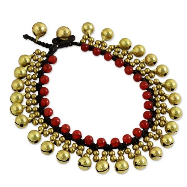 Alternate image for Fair Trade Beaded Bracelet with Red Quartz and Brass Summer Chimes
