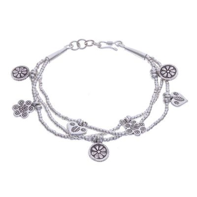 Alternate image for Floral Charm Karen Silver Beaded Bracelet from Thailand Dainty Garden