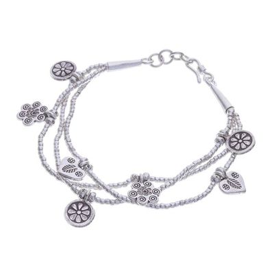 Alternate image for Floral Charm Karen Silver Beaded Bracelet from Thailand Dainty Garden