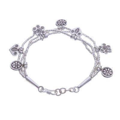 Alternate image for Floral Charm Karen Silver Beaded Bracelet from Thailand Dainty Garden