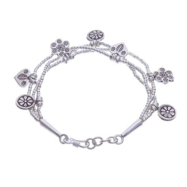 Alternate image for Floral Charm Karen Silver Beaded Bracelet from Thailand Dainty Garden