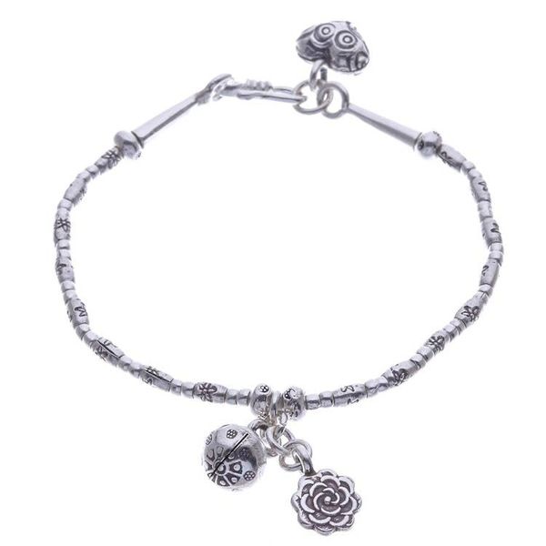 Alternate image for Floral Karen Silver Beaded Bracelet with Bell Charm Floral Sound