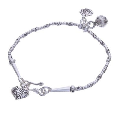 Alternate image for Floral Karen Silver Beaded Bracelet with Bell Charm Floral Sound