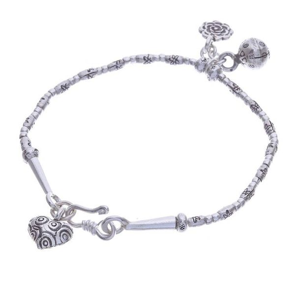Alternate image for Floral Karen Silver Beaded Bracelet with Bell Charm Floral Sound