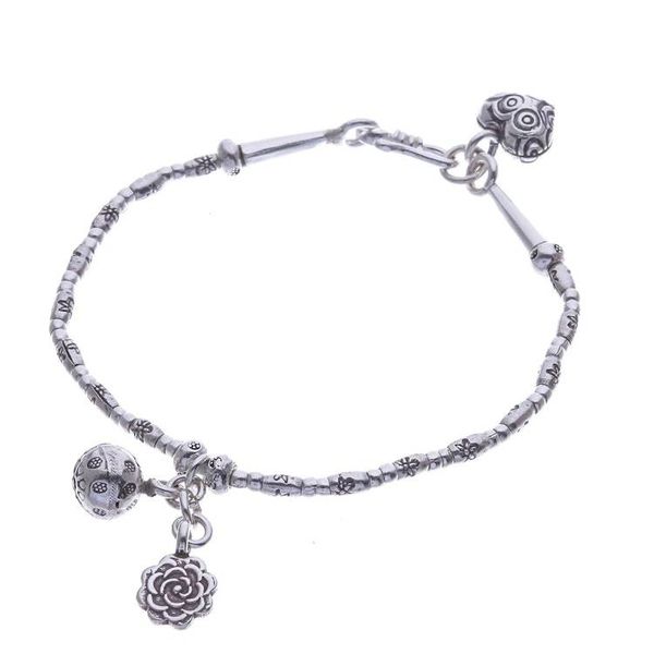 Alternate image for Floral Karen Silver Beaded Bracelet with Bell Charm Floral Sound