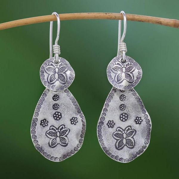 Alternate image for Butterfly Motif Karen Silver Dangle Earrings from Thailand Original Butterfly