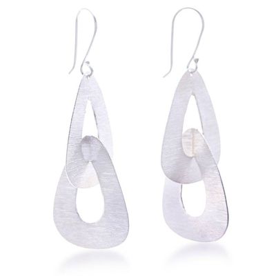 Alternate image for Contemporary Silver Dangle Earrings with Linked Design Inspired Connection