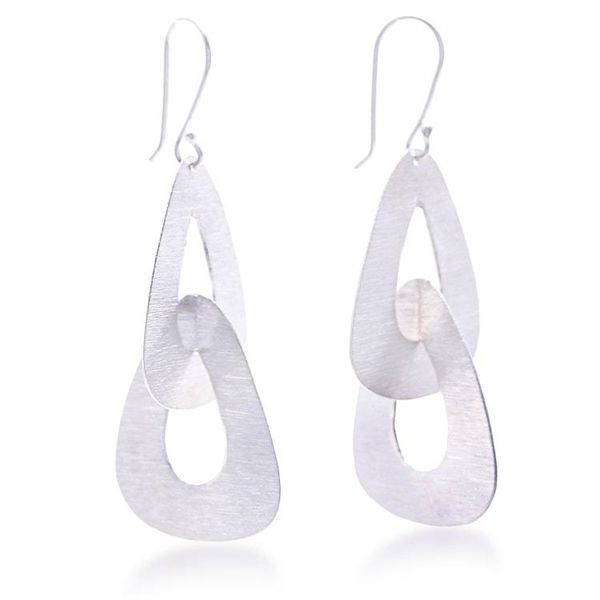 Alternate image for Contemporary Silver Dangle Earrings with Linked Design Inspired Connection