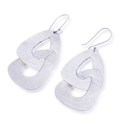 Alternate image for Contemporary Silver Dangle Earrings with Linked Design Inspired Connection