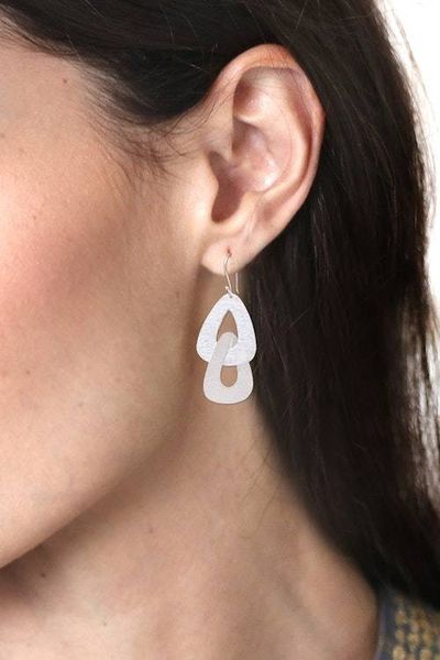Alternate image for Contemporary Silver Dangle Earrings with Linked Design Inspired Connection