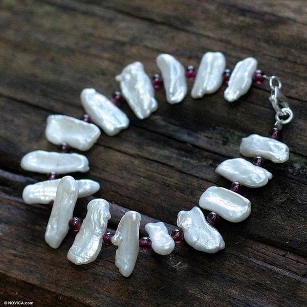Alternate image for Pearl and garnet wristband bracelet White Light