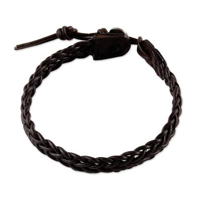 Alternate image for Brown Leather Adjustable Braided Bracelet from Thailand Fun Times in Dark Brown