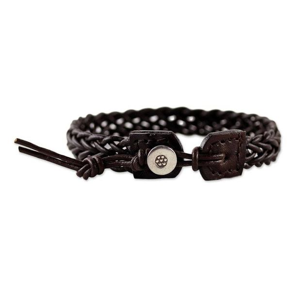 Alternate image for Brown Leather Adjustable Braided Bracelet from Thailand Fun Times in Dark Brown
