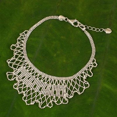 Alternate image for Thai Sterling Silver Adjustable Pendant Bracelet Jasmine Grace