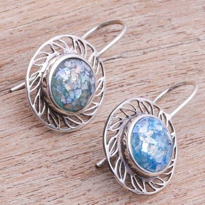 Alternate image for Handcrafted Roman Glass Dangle Earrings Glittering Sea