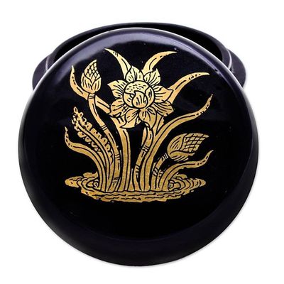 Alternate image for Gold-Accented Lotus-Themed Lacquerware Boxes Pair Deco Lotus