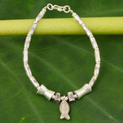 Alternate image for 950 silver dangling bracelet Teach Me to Fish