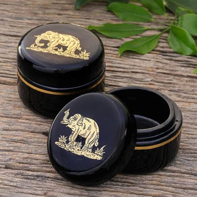 Alternate image for Gold-Accented Lacquerware Wood Boxes Pair Deco Elephants
