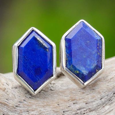 Alternate image for Geometric Lapis Lazuli Button Earrings Into the Universe