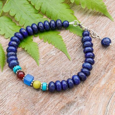 Alternate image for Handmade Blue Multi-Gemstone Beaded Bracelet from Thailand Mystic Firmament