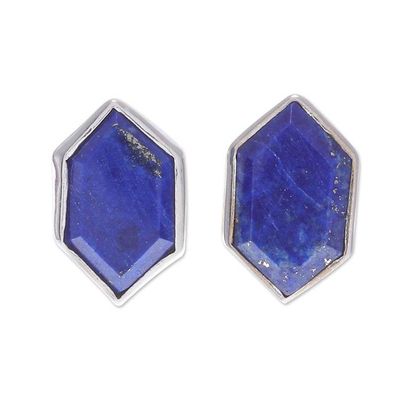 Alternate image for Geometric Lapis Lazuli Button Earrings Into the Universe