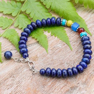 Alternate image for Handmade Blue Multi-Gemstone Beaded Bracelet from Thailand Mystic Firmament