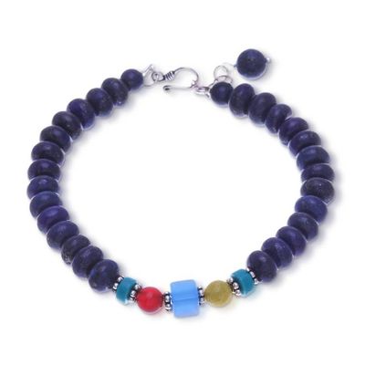 Alternate image for Handmade Blue Multi-Gemstone Beaded Bracelet from Thailand Mystic Firmament