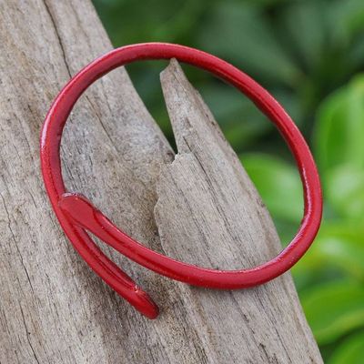 Alternate image for Unisex Red Dyed Leather Cuff Bracelet Handmade in Thailand Young Bud in Red