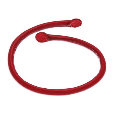 Alternate image for Unisex Red Dyed Leather Cuff Bracelet Handmade in Thailand Young Bud in Red