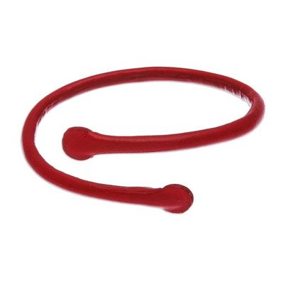 Alternate image for Unisex Red Dyed Leather Cuff Bracelet Handmade in Thailand Young Bud in Red