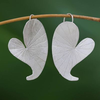 Primary image for Heart-Shaped Lotus Leaf Karen Silver Drop Earrings Heart Lotus