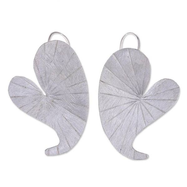 Alternate image for Heart-Shaped Lotus Leaf Karen Silver Drop Earrings Heart Lotus